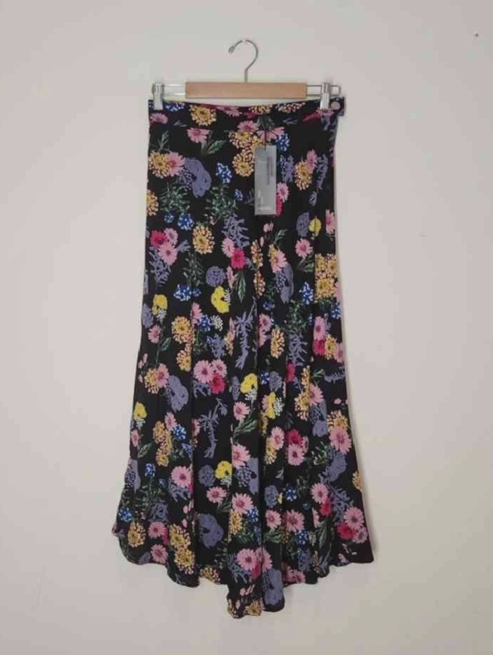 Floral Maxi Skirt in Black with Multicolor Blooms